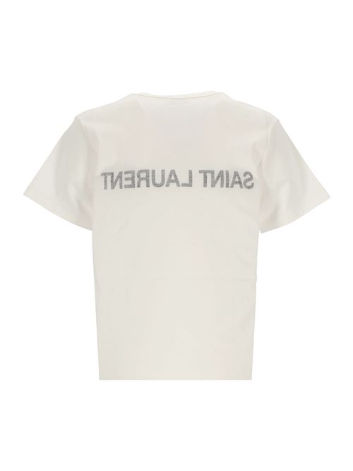 T-shirt con stampa logo rovesciata Saint Laurent | 665234Y37AW9744